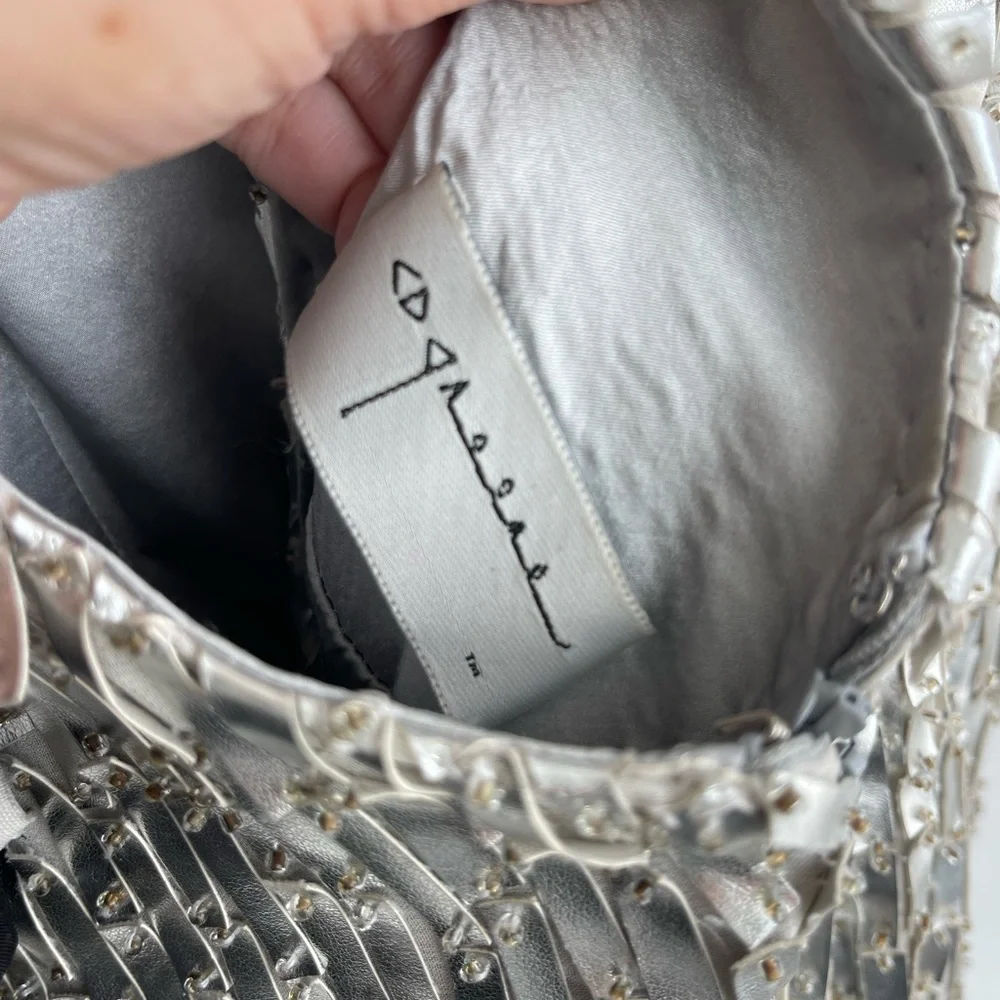 CD Greene Silver Faux Leather detailed halter gown with slit - Picture 6 of 8